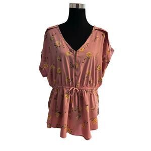 NWT Speed Limit Women's Pink Floral Short Sleeve V-Neck Blouse 1X